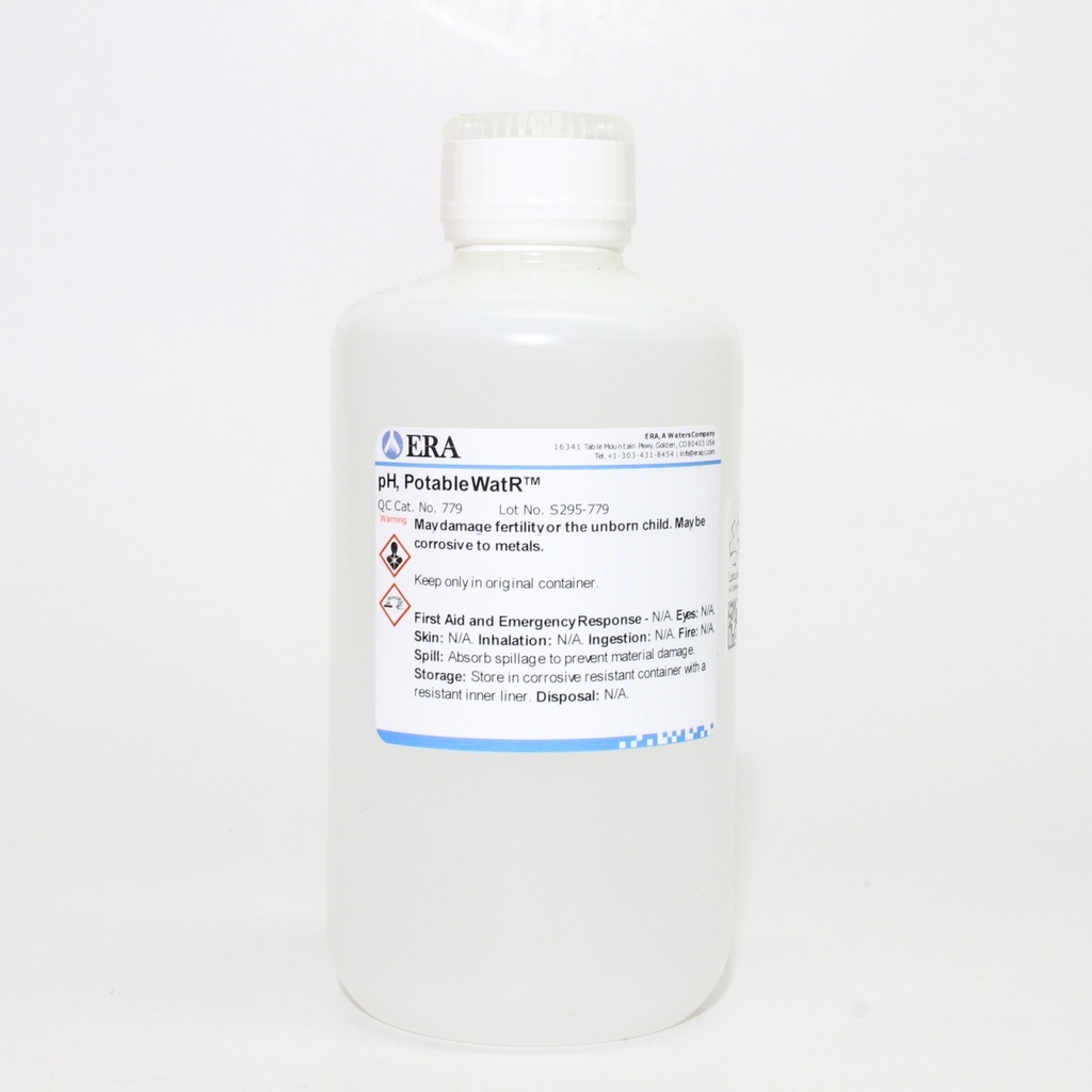 Material de Referencia Certificado (CRM) para pH en Agua de Suministro. Rango: 5-10 S.U. ERA (USA) 