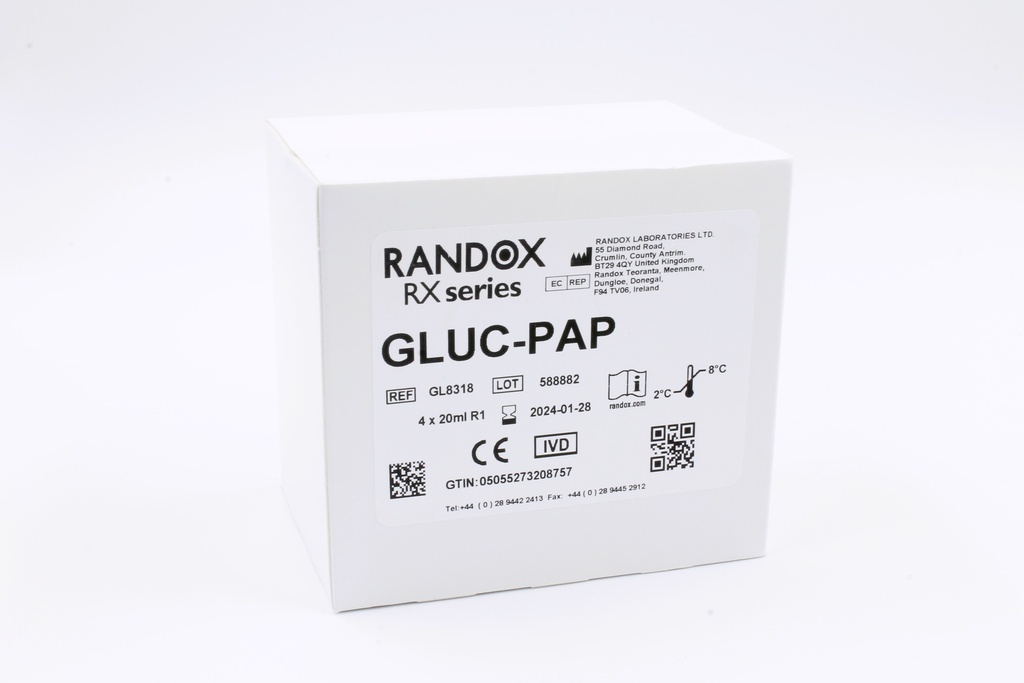 Reactivo para Glucosa Rx Mónaco (Líquida) GOD PAP. Randox (UK).