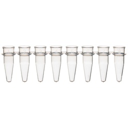 [GB PCR-02S] Tubos de PCR en Strip (Tira) de 8. Polipropileno. 0.2 ml. Color Natural. No Tapas. Globe Scientific (USA).