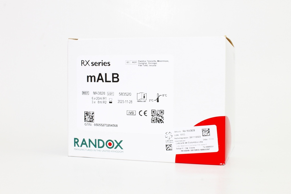 Reactivo para Microalbumina Rx (Inmunoturbidimetrica). Randox (UK).