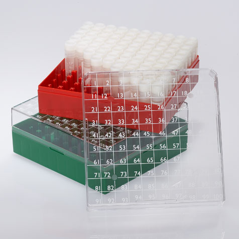 Gradilla Biobox 100 (PC) para Almacenamiento de Crioviales de 1.0 y 2.0 ml. 100 Posiciones (10X10). Blanca. No Estéril. Globe Scientific (USA). Caja X 5 Unidades