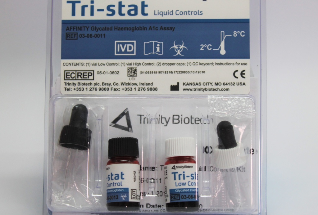 Controles Tri-Stat para HbA1C Niveles 1 &amp; 2 Trinity Biotech (USA).