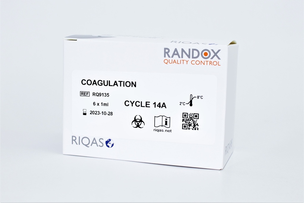 Control de Calidad Externo RIQAS Coagulacion X 12 Meses. 17 Mensurandos. Rep. 30. Randox (UK).