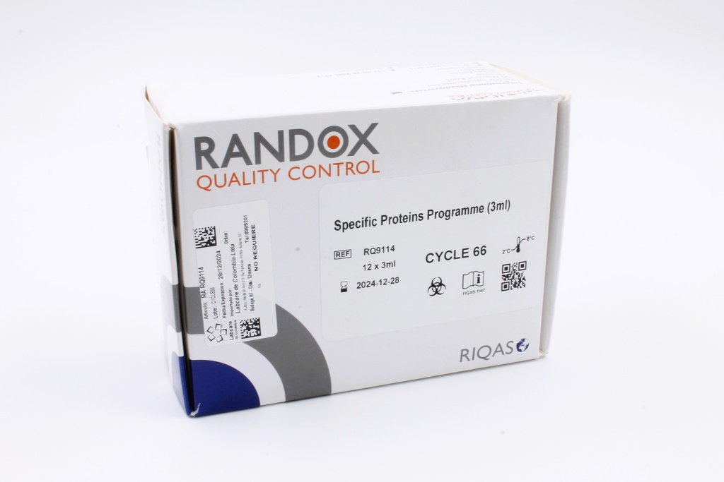 Control de Calidad Externo RIQAS Proteínas Específicas. 26 Mensurandos. Rep. 15. Randox (UK).
