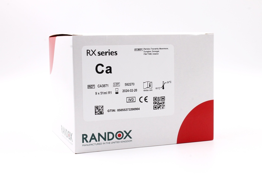 Reactivo para Calcio Rx (Arsenazo) Monoreactivo Randox (UK).