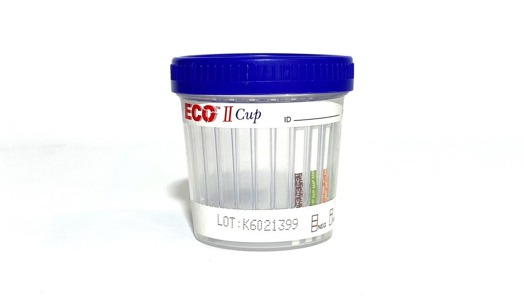 ECO CUP II Test Multi-droga de un paso en Orina. 10 en 1: COC, THC, AMP, MAMP, OPI, BAR, BZO, PCP, MTD, MDMA. WHPM (USA)