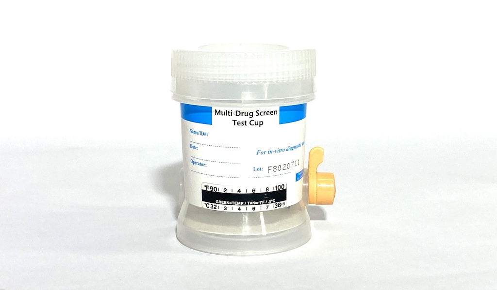 One-Step Drug of Abuse Cup Test (Test Drogas de Abuso Un Paso).  Push Bottom. 10 en 1: AMP, BAR, BZO, COC, MAMP, TCA, MTD, OPI, PCP, THC. WHPM (USA).