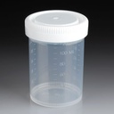 Contenedor Plástico para Muestras. 120 ml, Graduado, Diámetro 53 mm, Tapa Rosca Blanca. Globe Scientific (USA).