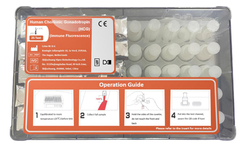 Kit test Gonadotropina Coriónica Humana (Método de Detección por Inmunofluorescencia). Hipro Biotechnology 
