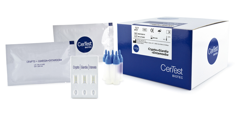 Prueba Un Paso para Detección de Crypto+Giardia+Entamoeba en Muestras Fecales, (Incluye Control Positivo). Certest (España).  