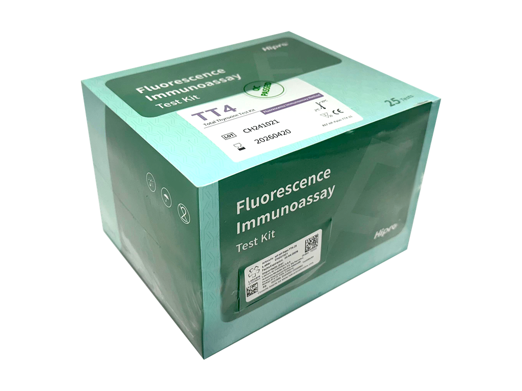 Kit test Tiroxina Total, TT4 (Método de Detección por Inmunoensayo Fluorescente). Hipro Biotechnology.