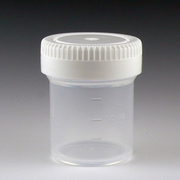 [GB 6518] Contenedor Plástico para Muestras. 20 ml, Graduado, Diámetro 35 mm, Tapa Rosca Blanca. Globe Scientific (USA).