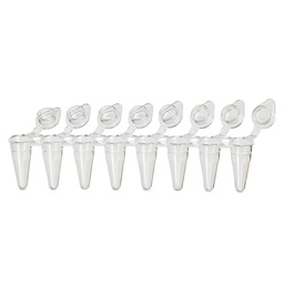 [GB PCR-DL-01F] DiamondLink 0.1mL 8-Strip Tubes, Low-Profile, with Individually-Attached Flat Caps, Clear. Globe Scientific (USA).