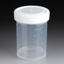 [GB 6527] Contenedor Plástico para Muestras. 120 ml, Graduado, Diámetro 53 mm, Tapa Rosca Blanca. Globe Scientific (USA).