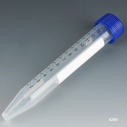 [GB 6284] Tubo PP, Fondo Conico 15 ml, Con Tapa Azul, Graduacion Impresa Globe Scientific (USA). 